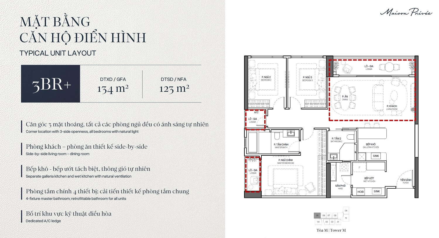 Căn hộ 3 phòng ngủ 3 layout căn hộ 3pn maison prive